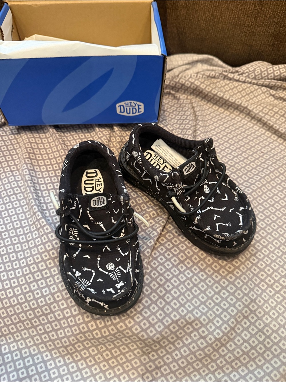 Hey Dude Kids Black Sneakers with White Skeleton Print
